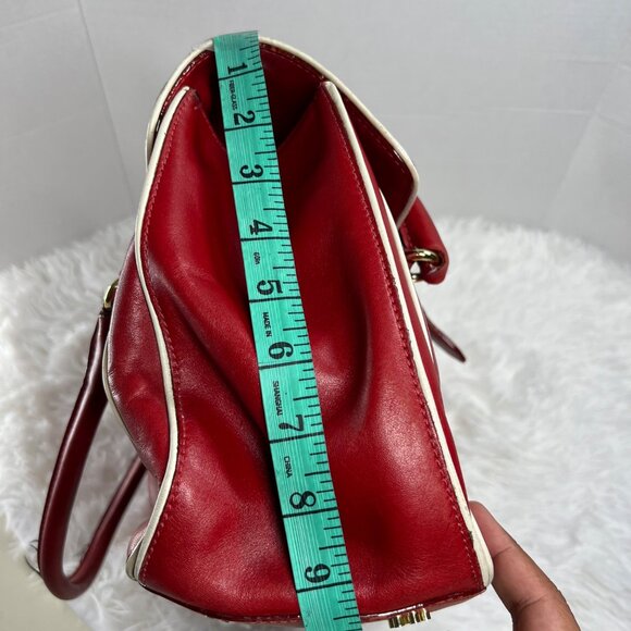 Isaac Mizrahi red handbag with white trimming - Picture 10 of 13